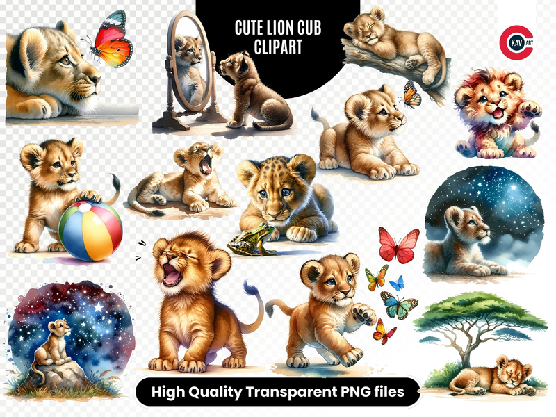 Lion Cub Watercolor Clipart