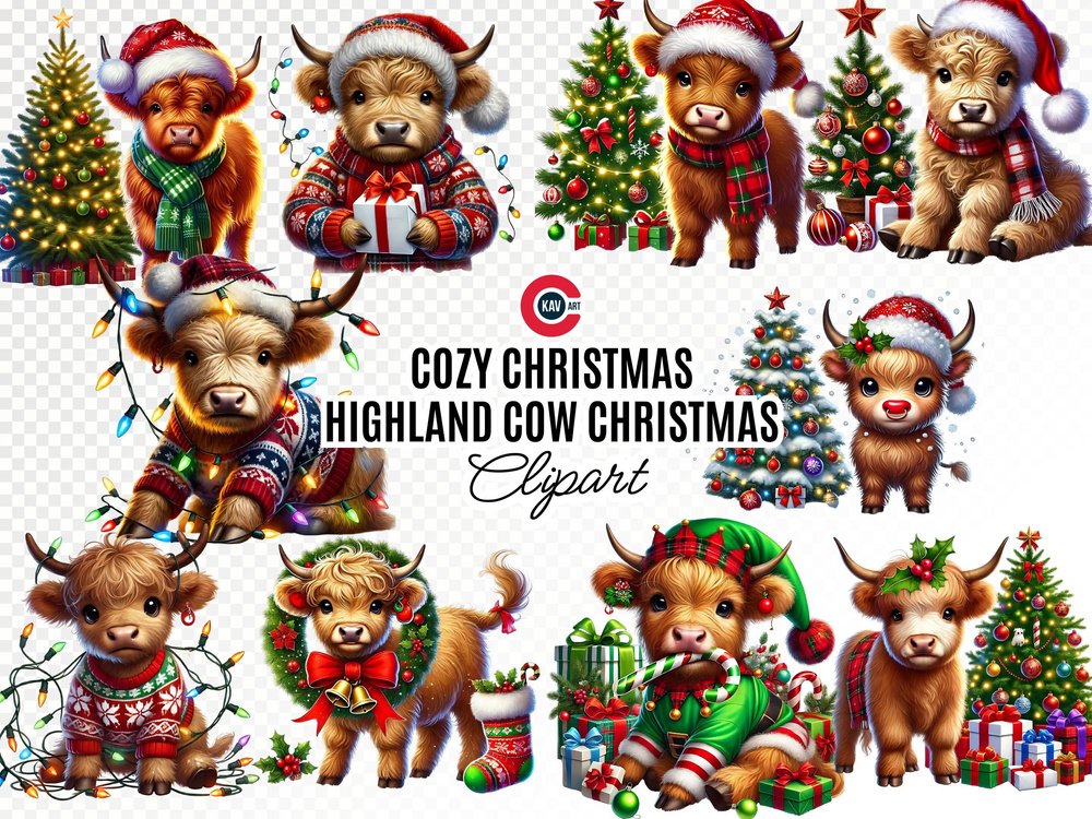Christmas Highland Cow Clipart