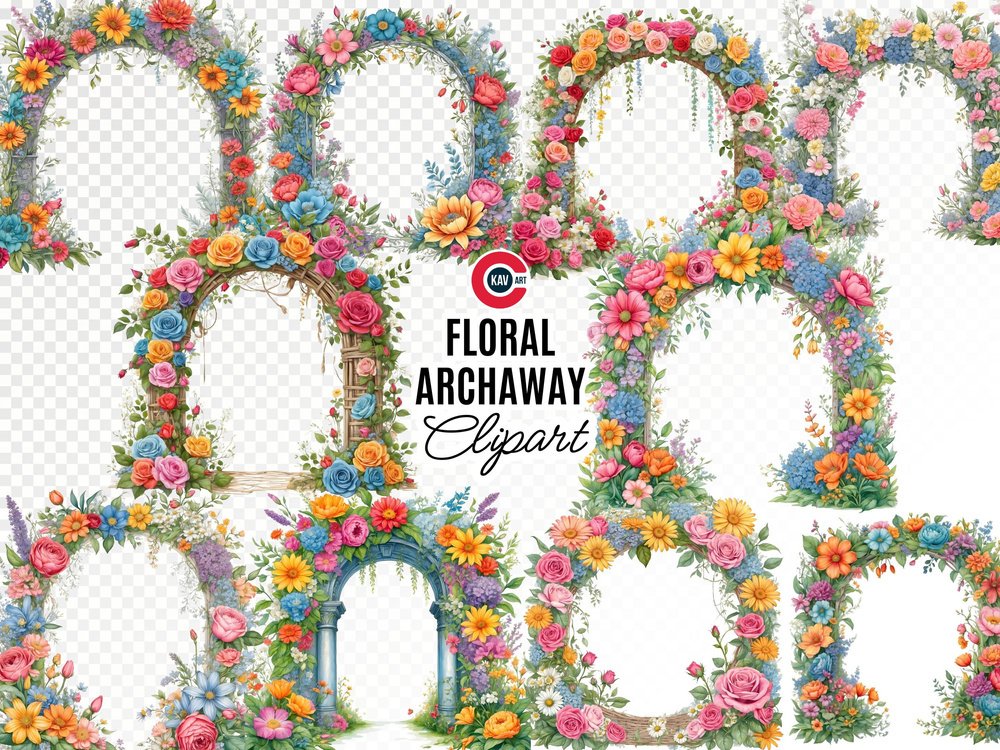 Floral Archway Watercolor Clipart