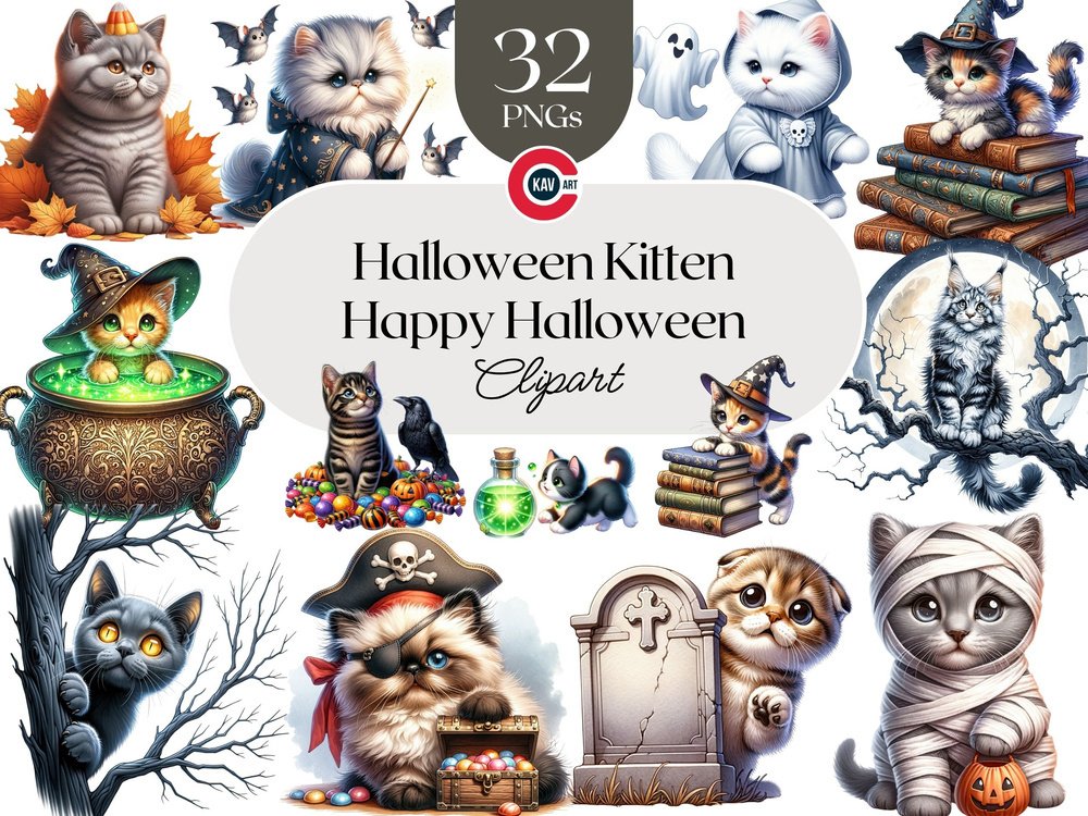 Halloween Watercolor Kitten