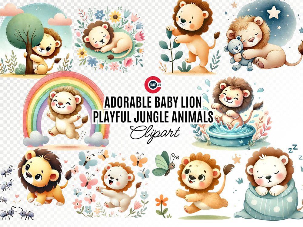Nursery Watercolor Lion Clipart