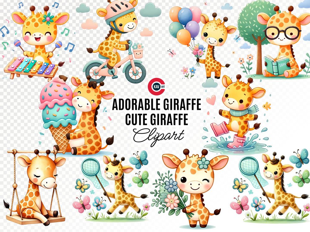 Nursery Watercolor Giraffe Clipart